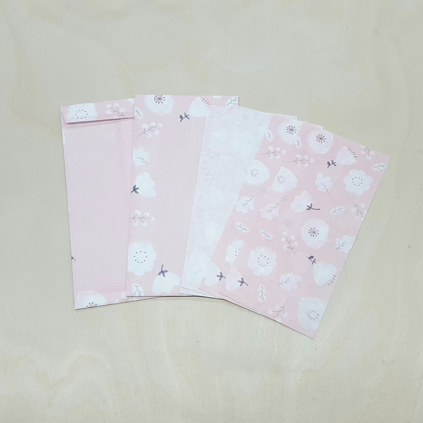 美濃和紙信紙信封_粉紅白花