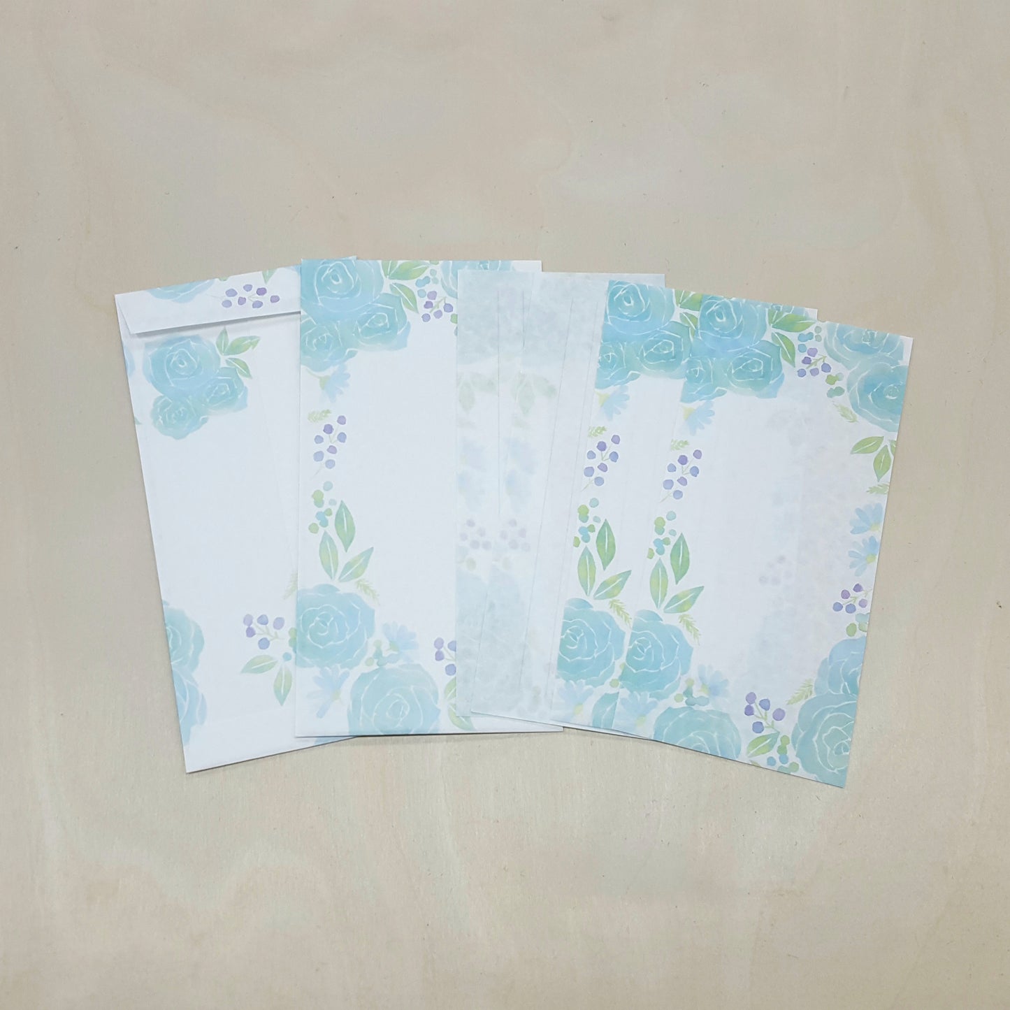 美濃和紙信紙信封_藍綠玫瑰