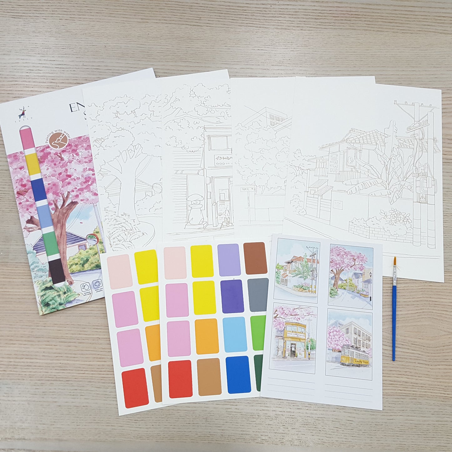 少女風水彩填色套裝連畫筆顔料(一套4款)