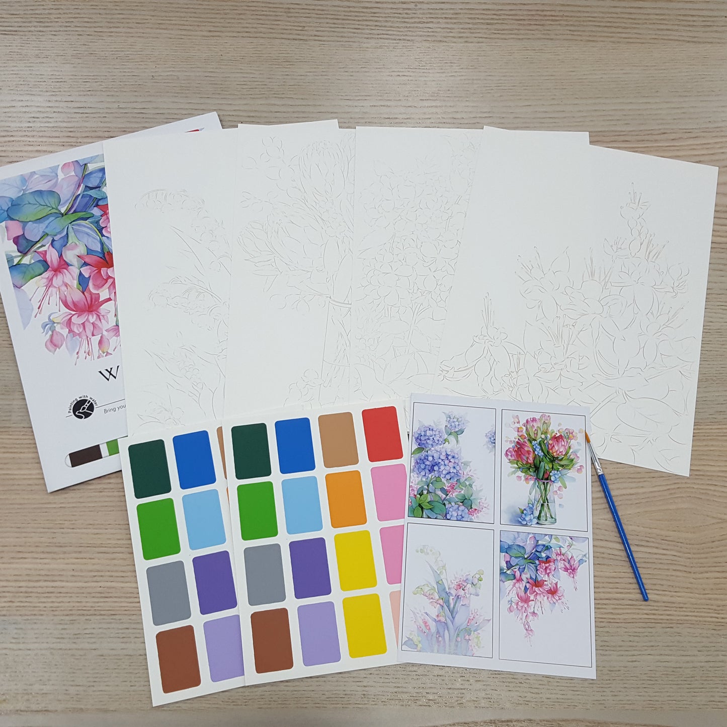 A4水彩填色套裝連畫筆顔料(一套4款)