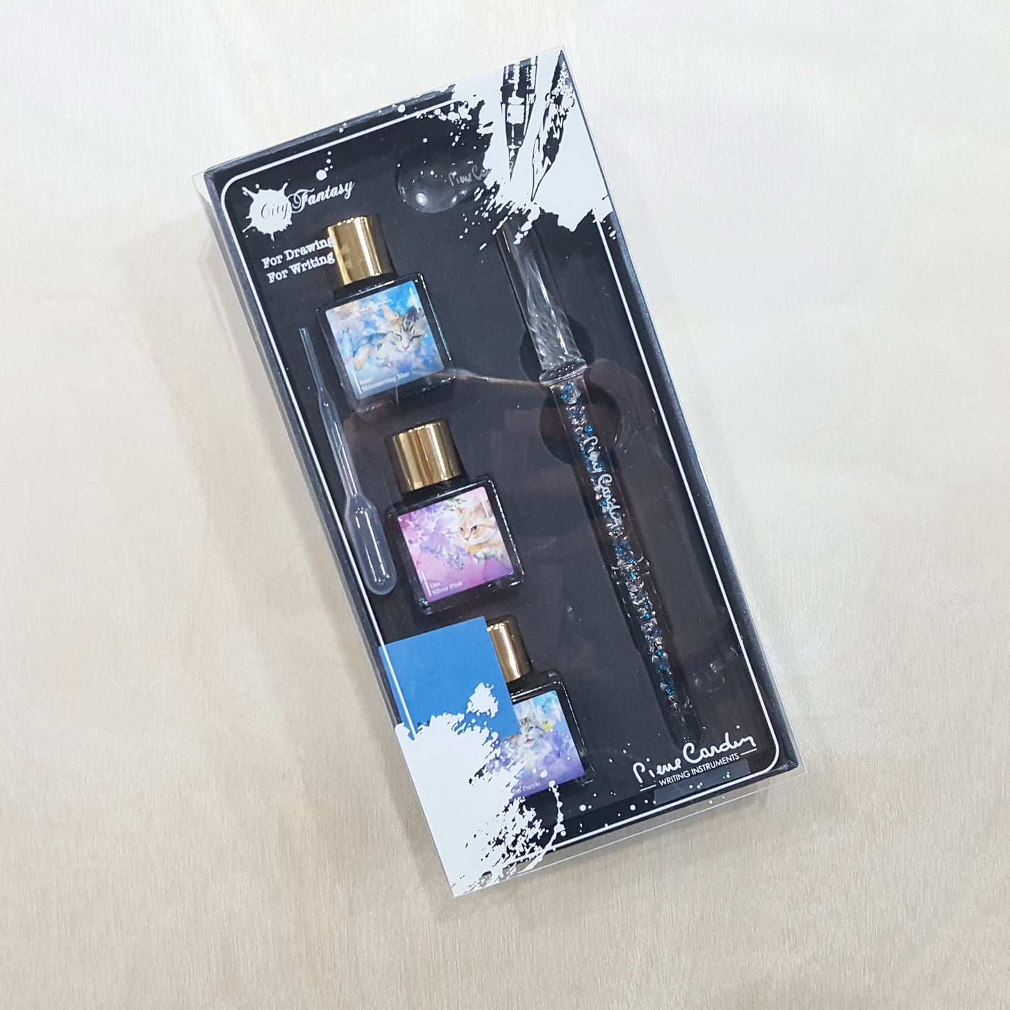 Pierre Cardin Cats in Flower Fantasy 8ml ink bottle x3+Glass Pen Set