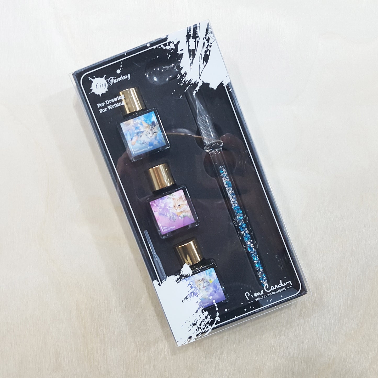 Pierre Cardin Cats in Flower Fantasy 8ml ink bottle x3+Glass Pen Set