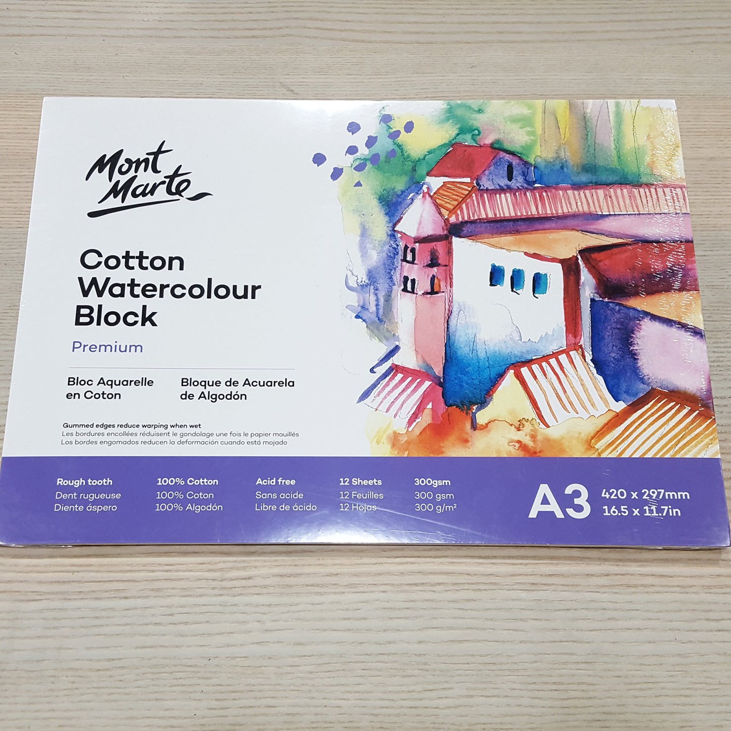 Mont Marte A3 棉漿(Cotton) 粗紋水彩本_12張300gsm