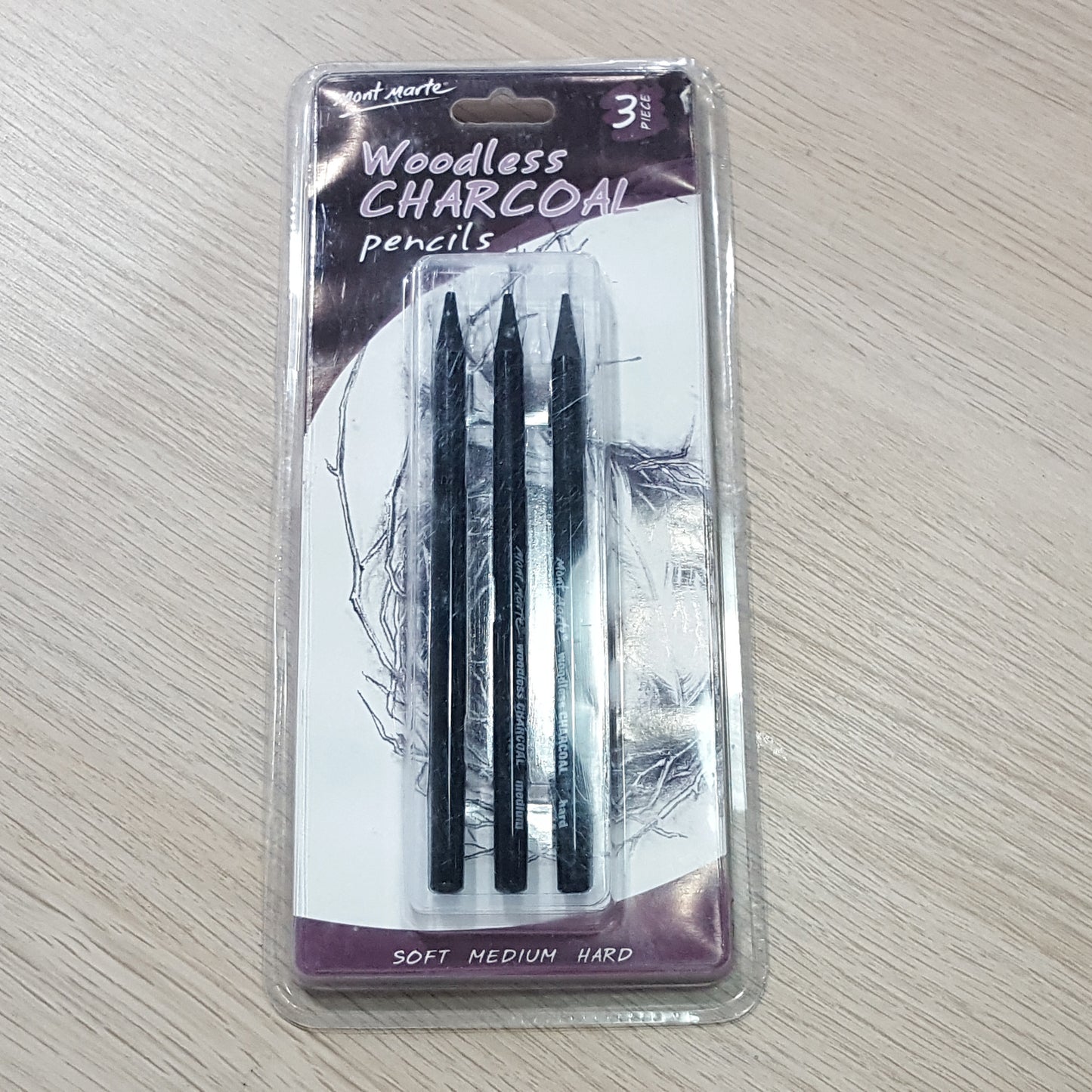 Mont Marte Woodless Charcoal實芯炭筆鉛筆3支裝