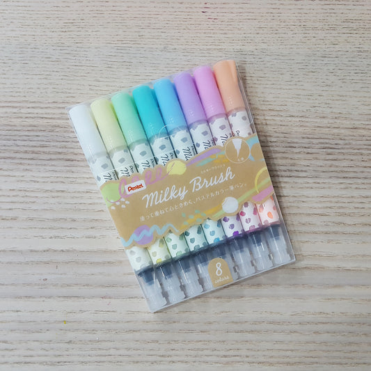Pentel milky brush pen 8 Colour Set