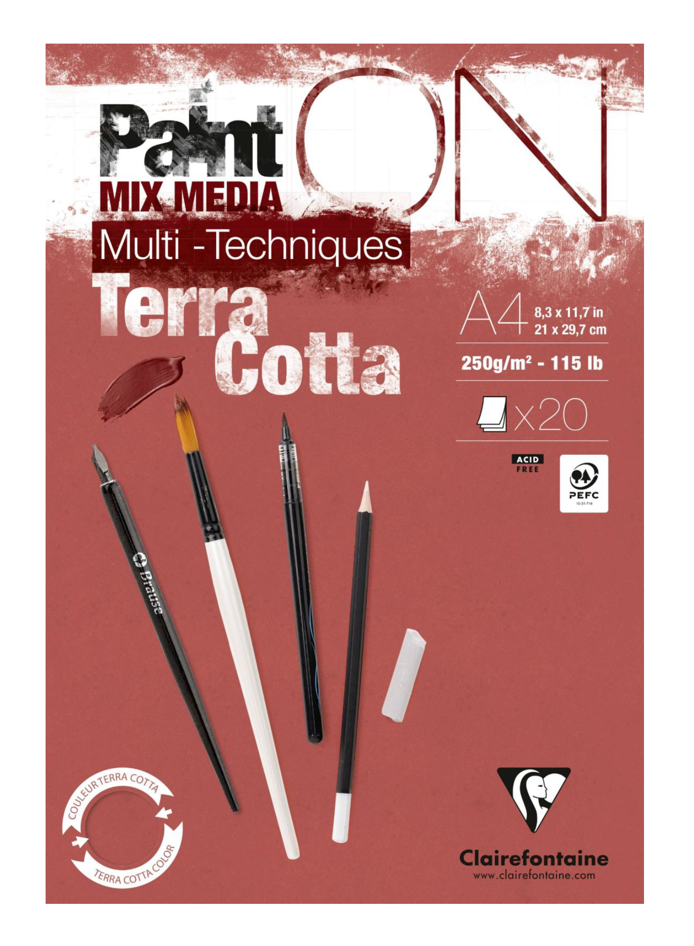 Clairefontaine 250g混合媒介畫簿(Terracotta)_A4_20sheets