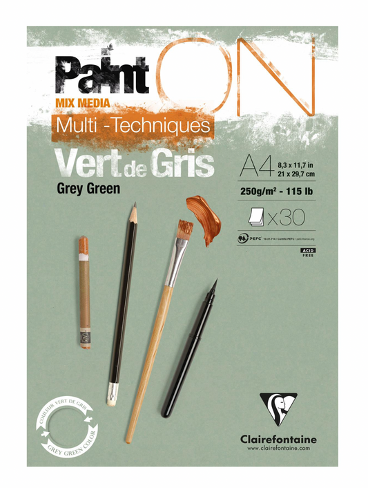 Clairefontaine 250g混合媒介畫簿(Grey Green)_A4_30sheets