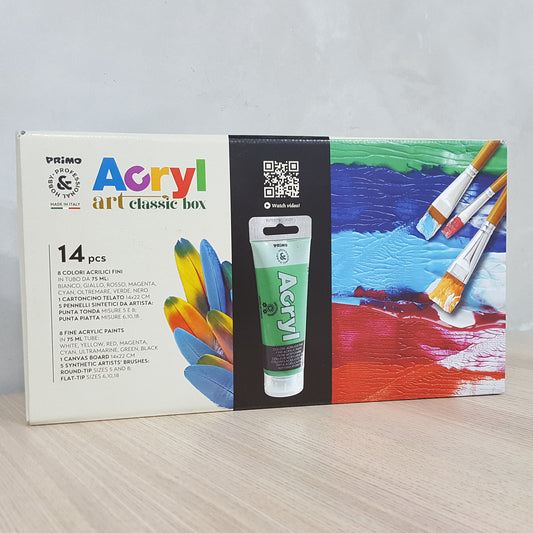 Primo Art Set (8x75ml Paint+1Canvas+5Brushes)