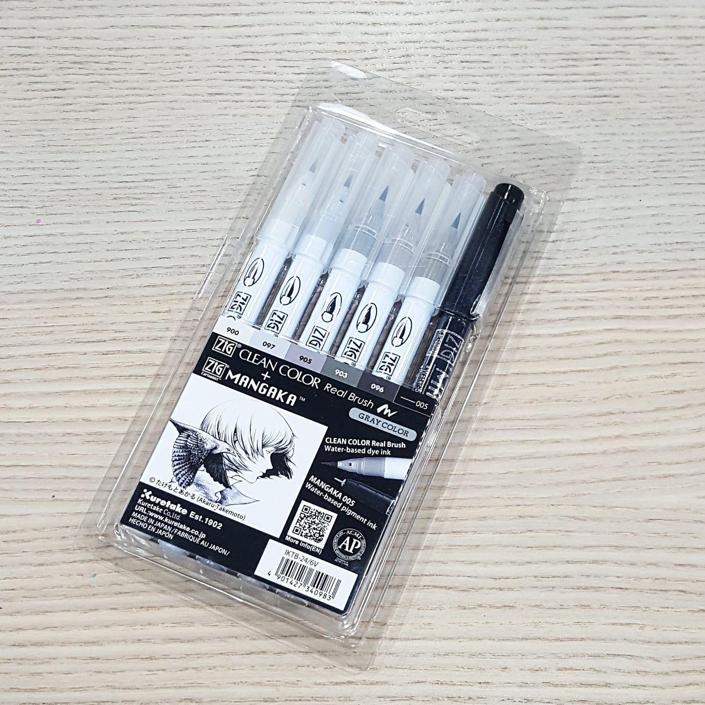 ZIG Clean Color Real Brush+Mangaka 6pcs Set (Gray Tone)