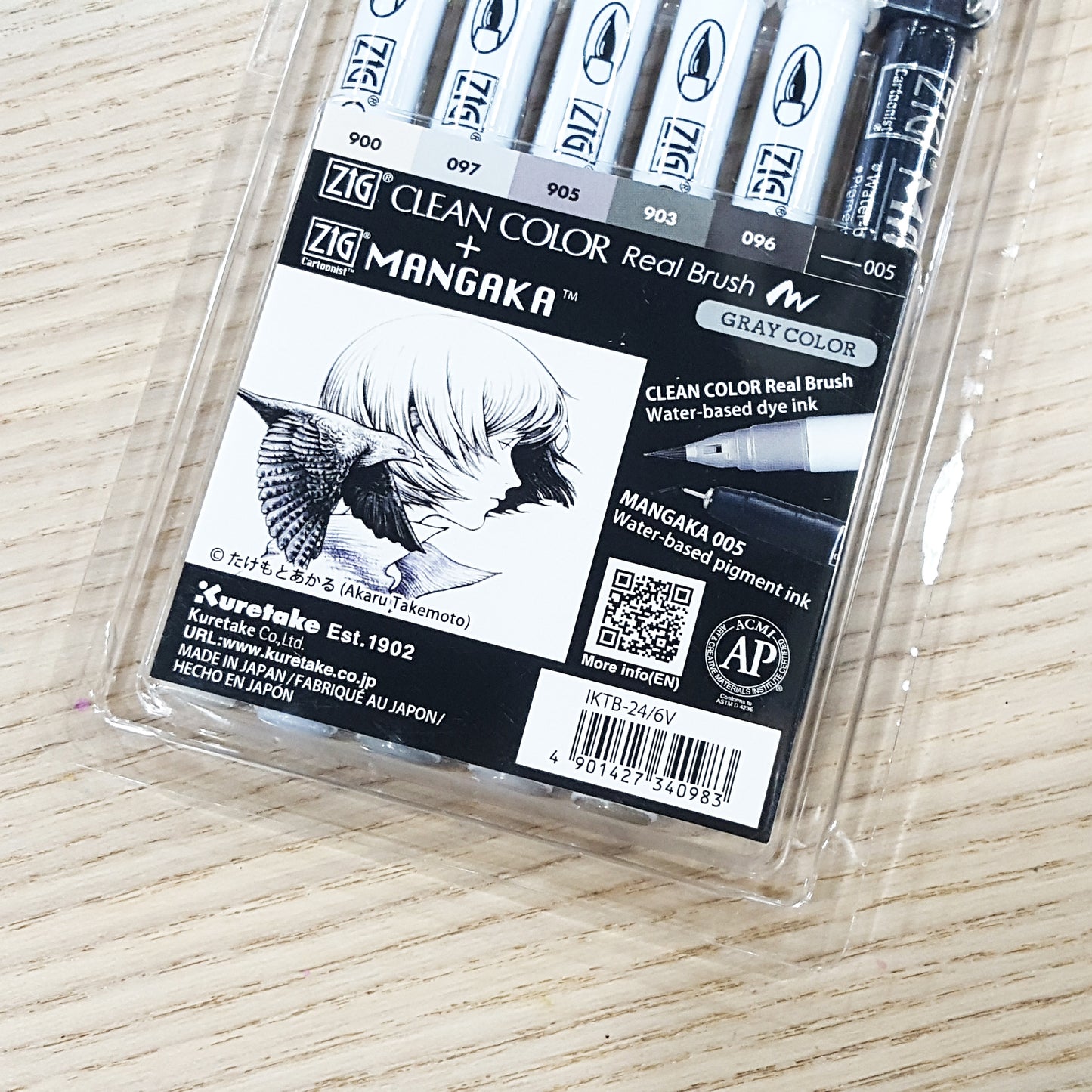 ZIG Clean Color Real Brush+Mangaka 6pcs Set (Gray Tone)